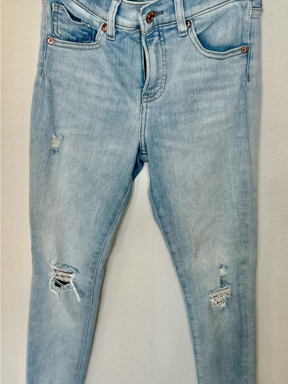 Express Light Blue Distressed Skinny Jeans